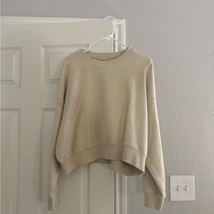 Aerie Beige Ribbed Cropped Sweater
